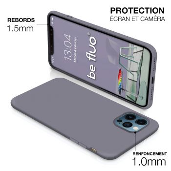 Coque Silicone Moxie BeFluo Fine et Légère pour iPhone 15, Intérieur Microfibre - Gris lavande