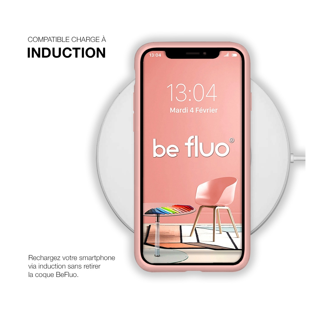 Coque Silicone Moxie BeFluo Fine et Légère pour iPhone 15, Intérieur Microfibre - Rose clair