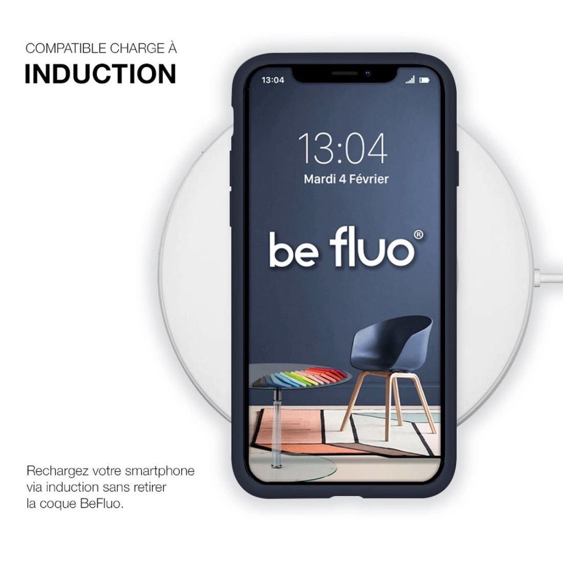 Coque Silicone Moxie BeFluo Fine et Légère pour iPhone 15 Pro, Intérieur Microfibre - Bleu foncé