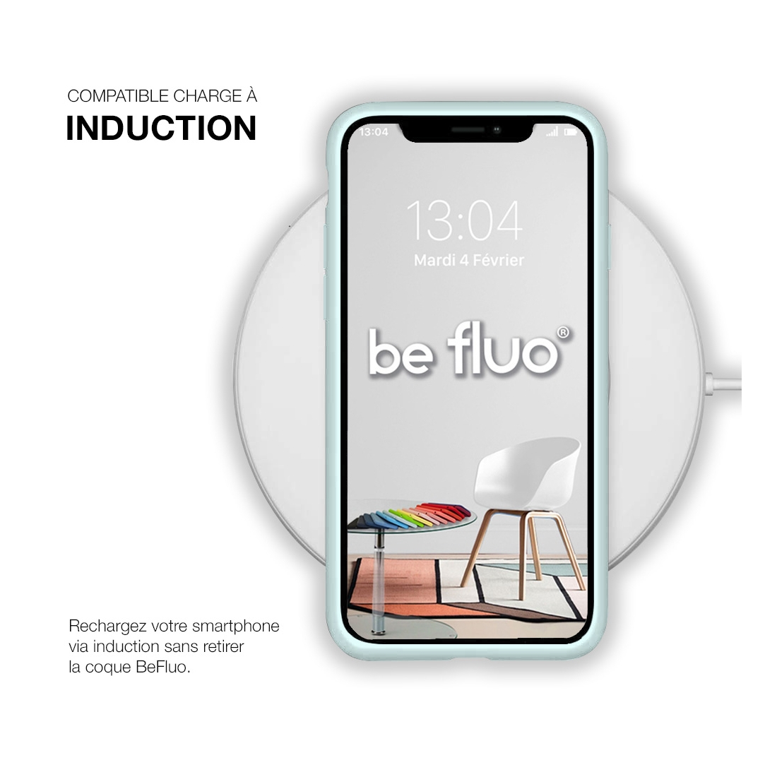 Coque Silicone Moxie BeFluo Fine et Légère pour iPhone 15 Pro, Intérieur Microfibre - Bleu glacier