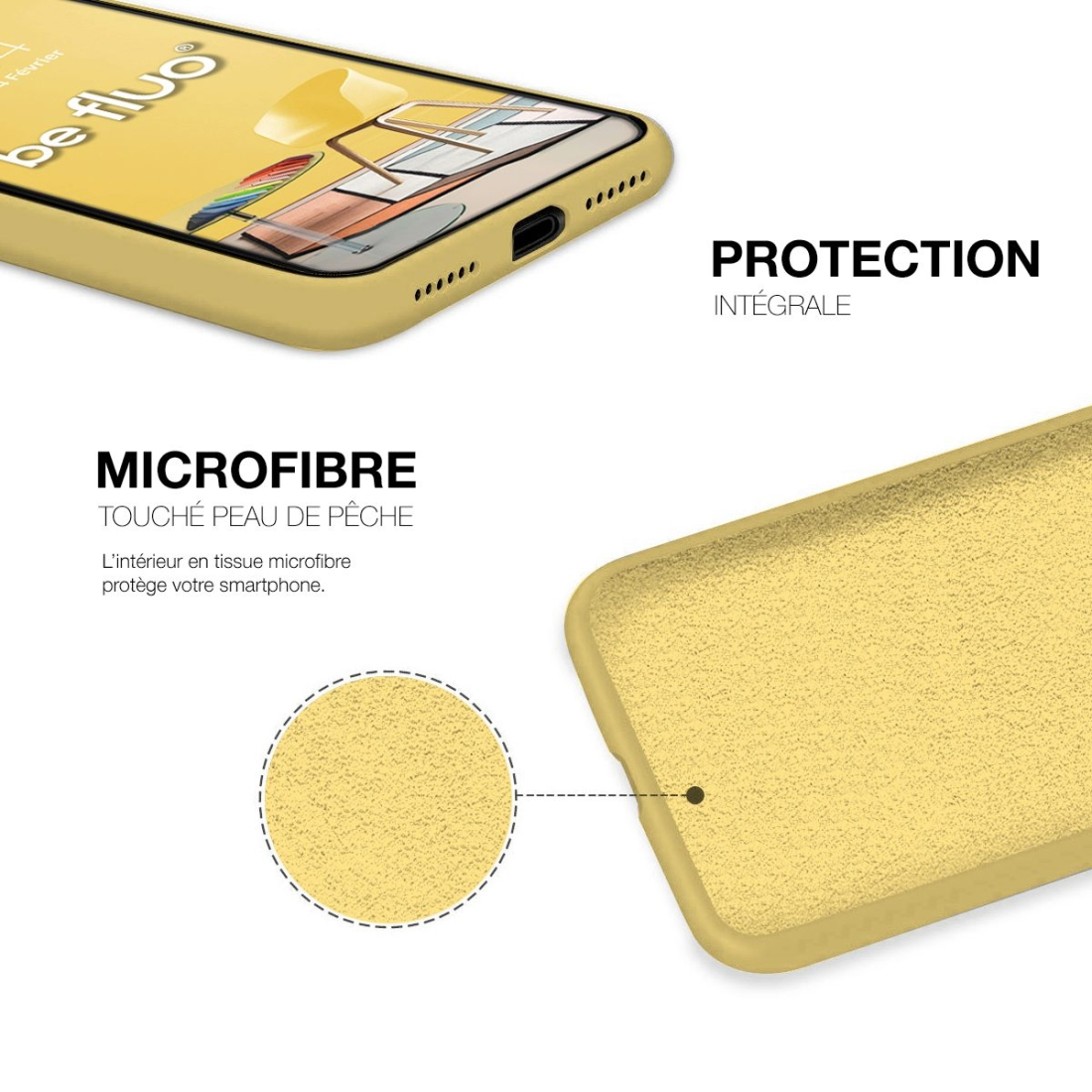 Coque Silicone Moxie BeFluo Fine et Légère pour iPhone 15 Pro, Intérieur Microfibre - jaune