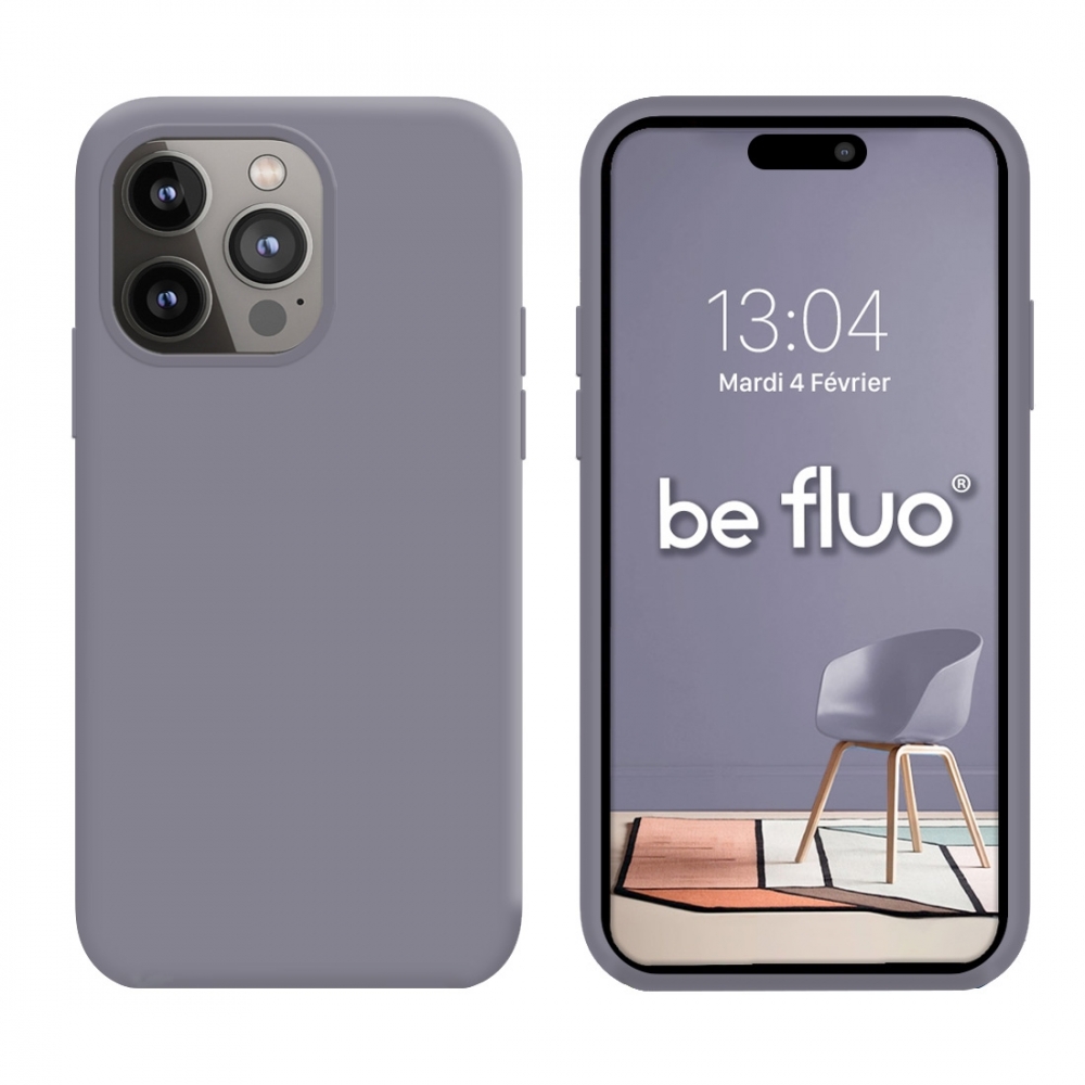 Coque Silicone Moxie BeFluo Fine et Légère pour iPhone 15 Pro Max, Intérieur Microfibre - Gris lavande