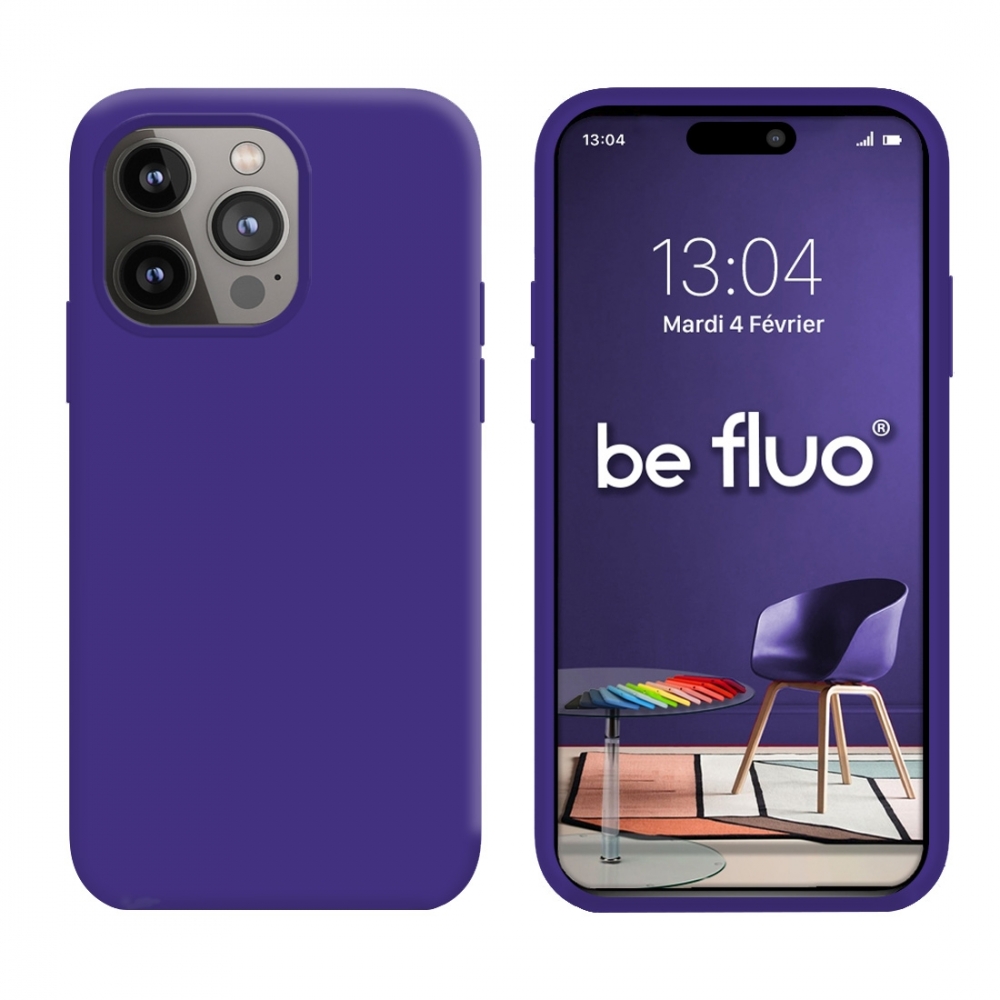 Coque Silicone Moxie BeFluo Fine et Légère pour iPhone 15 Pro Max, Intérieur Microfibre - Violet