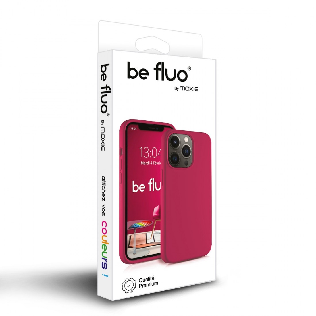 Coque Silicone Moxie BeFluo Fine et Légère pour iPhone 15 Pro Max, Intérieur Microfibre - Framboise