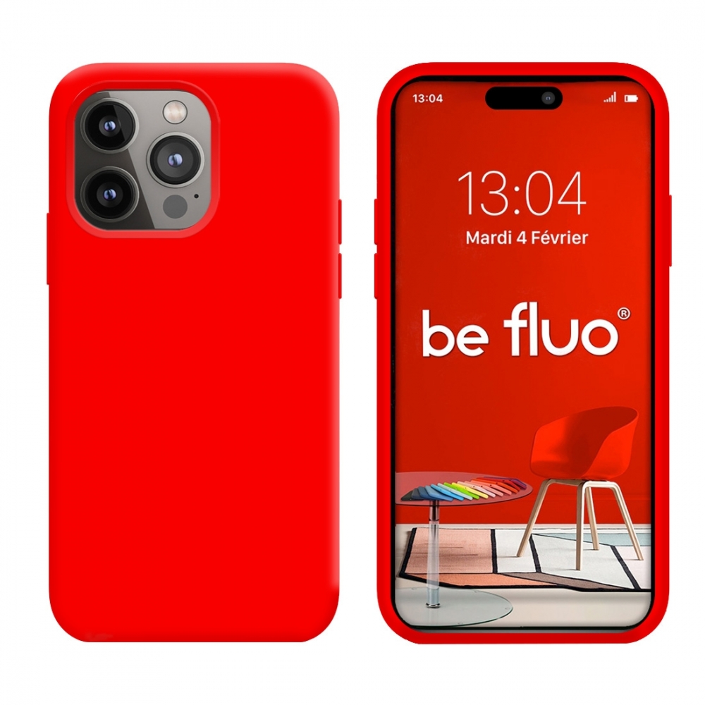 Coque Silicone Moxie BeFluo Fine et Légère pour iPhone 15 Pro Max, Intérieur Microfibre - Rouge