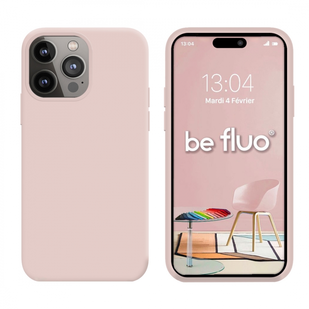 Coque Silicone Moxie BeFluo Fine et Légère pour iPhone 15 Pro Max, Intérieur Microfibre - Rose des sables