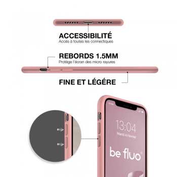 Coque Silicone Moxie BeFluo Fine et Légère pour iPhone 15 Pro Max, Intérieur Microfibre - Rose des sables