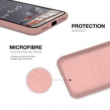 Coque Silicone Moxie BeFluo Fine et Légère pour iPhone 15 Pro Max, Intérieur Microfibre - Rose des sables