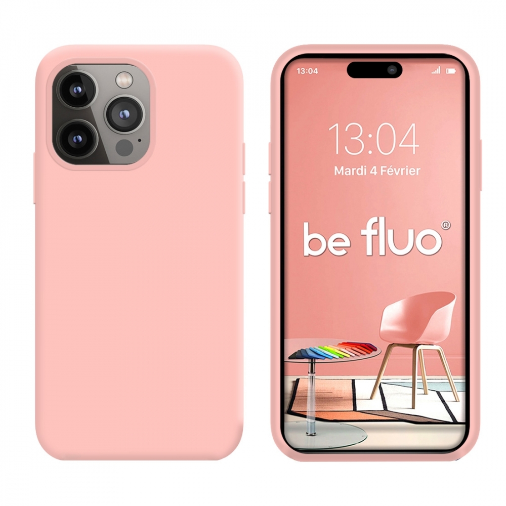 Coque Silicone Moxie BeFluo Fine et Légère pour iPhone 15 Pro Max, Intérieur Microfibre - Rose clair