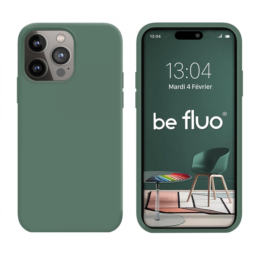 Coque Silicone Moxie BeFluo Fine et Légère pour iPhone 15 Pro Max, Intérieur Microfibre - Pin vert