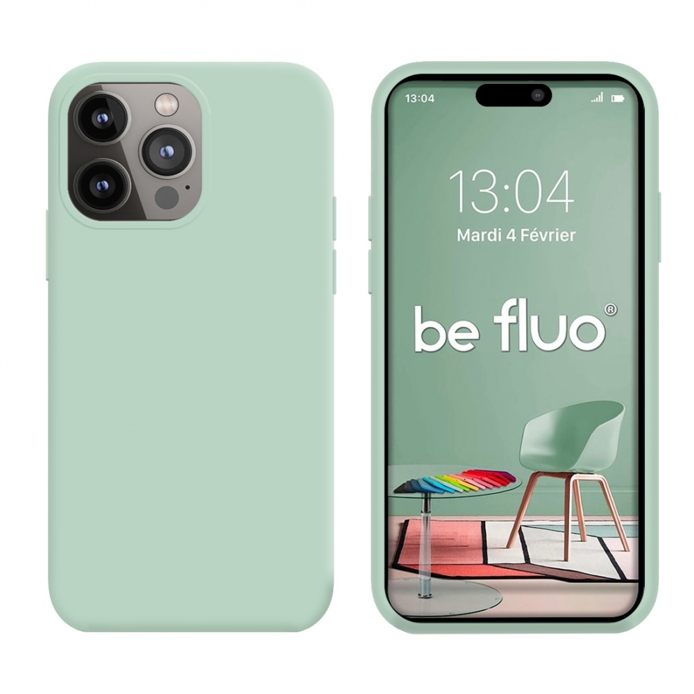 Coque Silicone Moxie BeFluo Fine et Légère pour iPhone 15 Pro Max, Intérieur Microfibre - Menthe