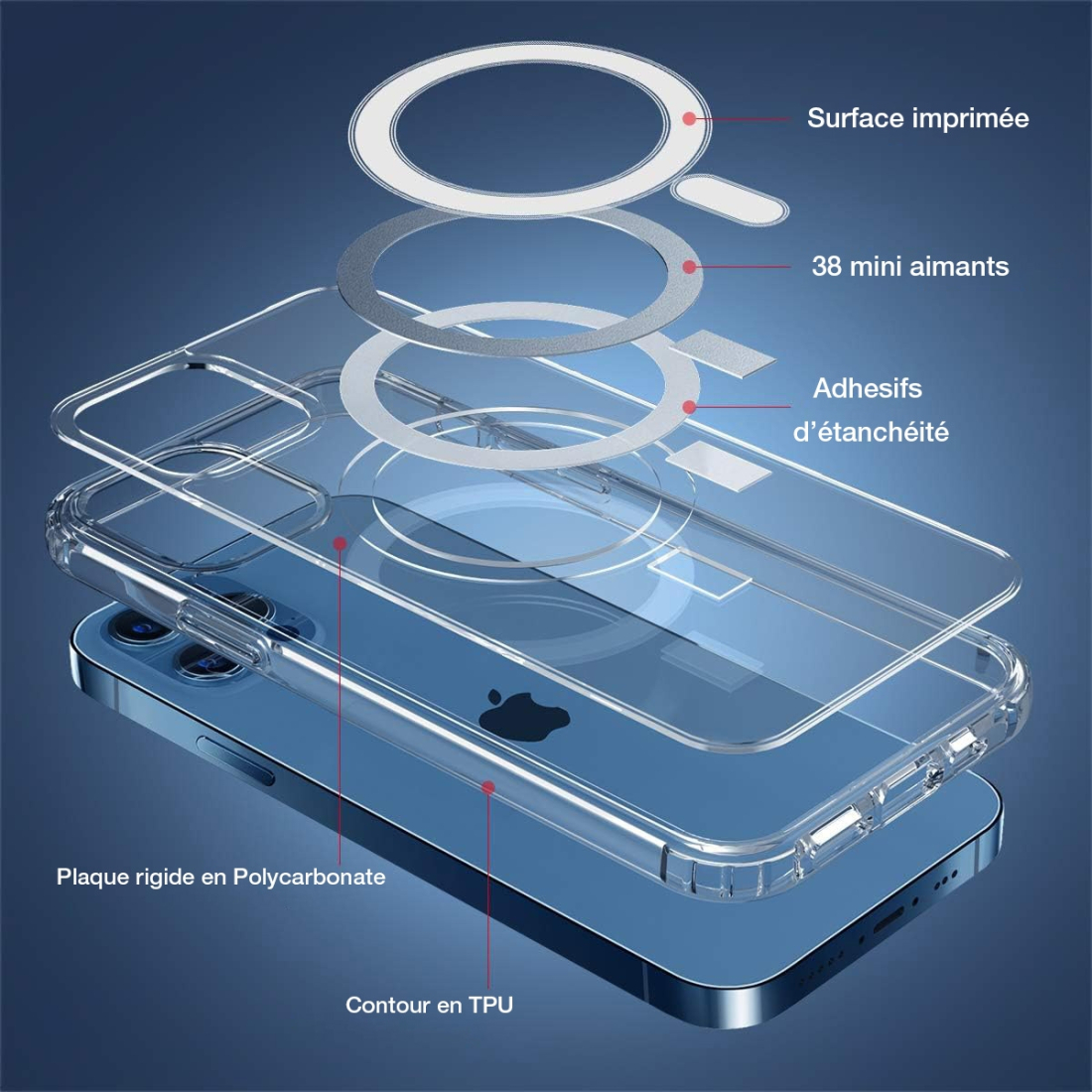 Coque transparente renforcée compatible Magsafe pour iPhone 15 Pro Max