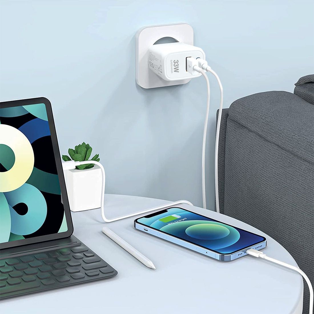Chargeur Secteur 33W Fast charge Power Delivery - 1 sortie Type-C / 1 sortie USB-A - Sous packaging