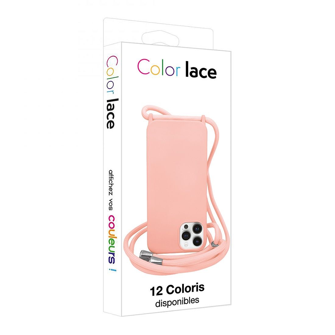 Coque premium + lacet Color lace pour iphone 15 - rose clair