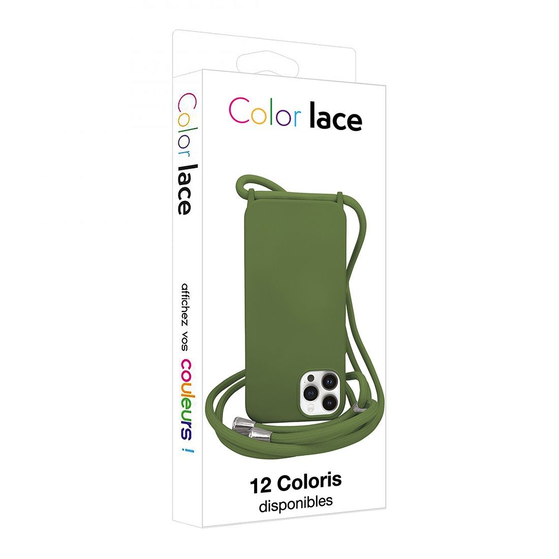 Coque premium + lacet Color lace pour iphone 15 Plus - vert kaki
