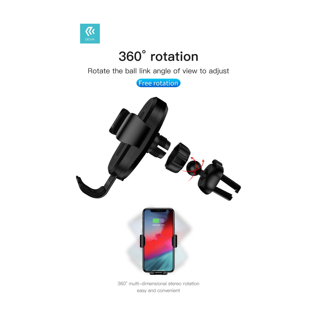 Support voiture Devia à induction 10W avec ouverture motorisée infrarouge