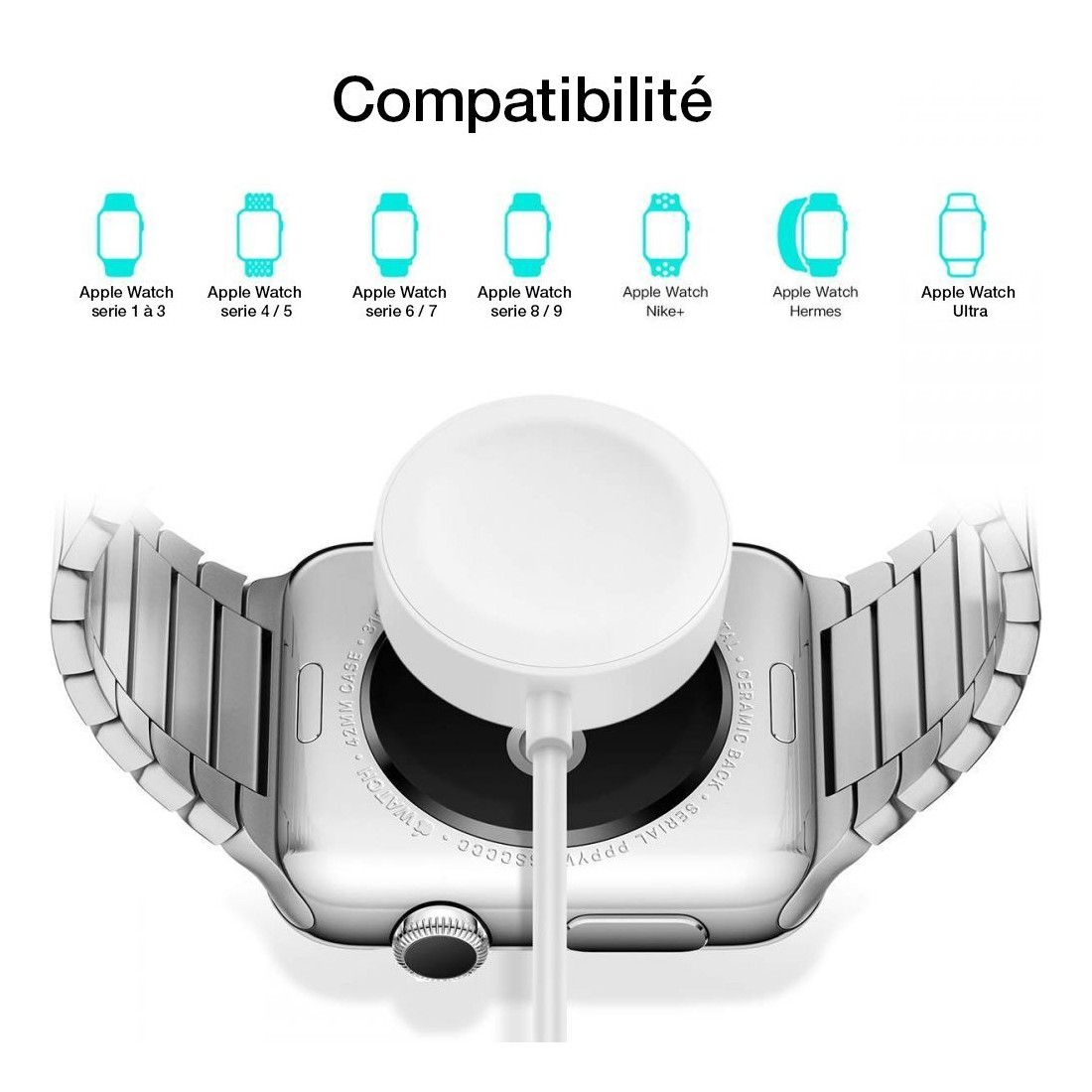 Chargeur pour Apple Watch couleur blanche - connectique Type-C