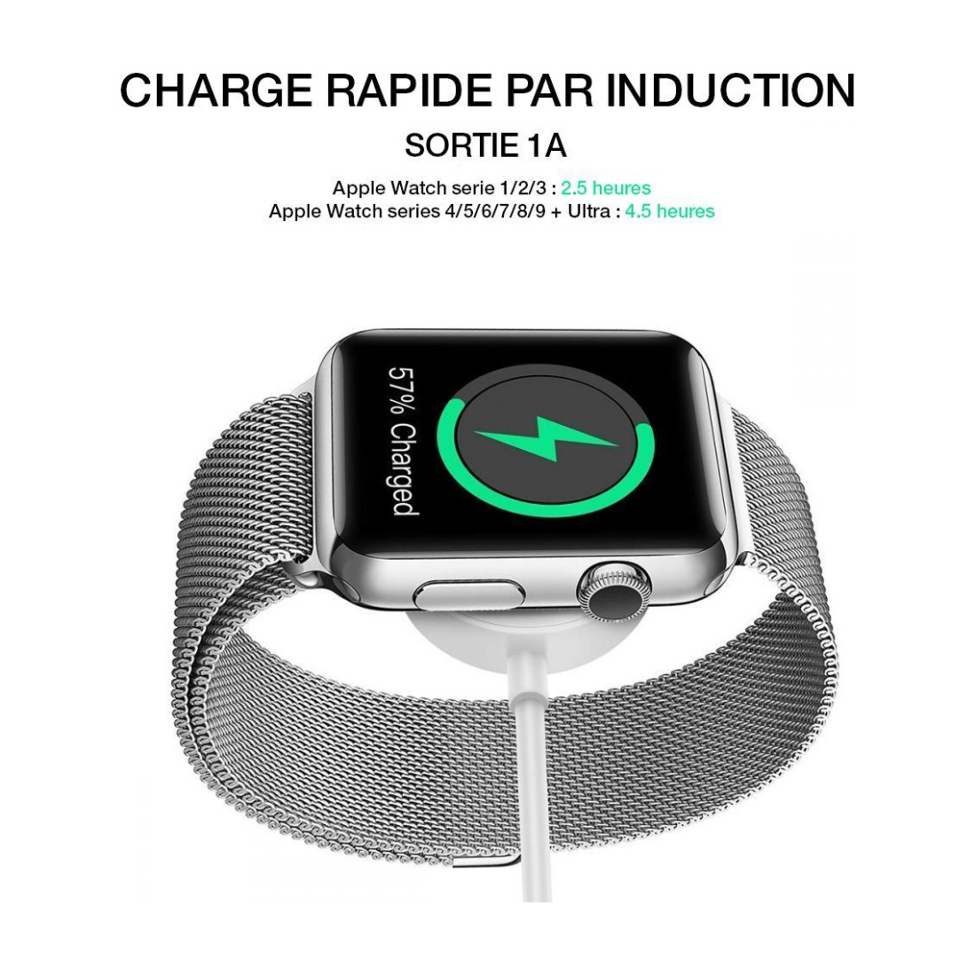 Chargeur à induction magnétique pour Apple Watch 5W - Blanc - Sous packaging