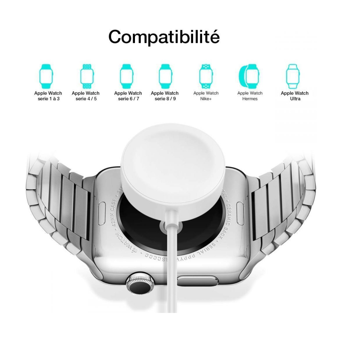 Chargeur à induction magnétique pour Apple Watch 5W - Blanc - Sous packaging