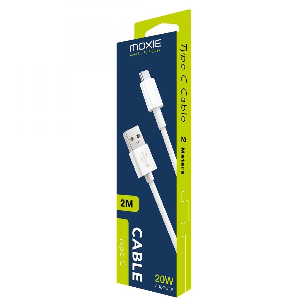 Câble Data USB-A 2.0 vers USB Type-C Moxie 2 mètre sous packaging