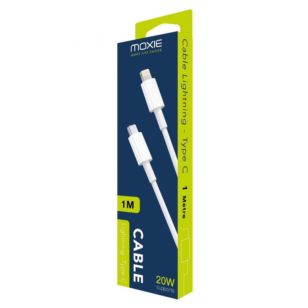 Câble de charge Moxie  Type C vers Type C compatible Power Delivery packagé - longueur 1M