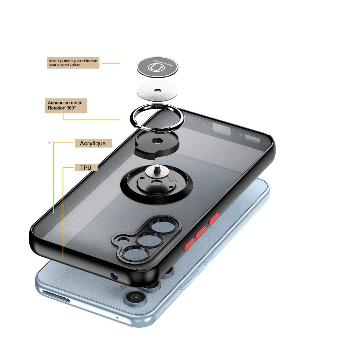 Coque Moxie R-Hold Galaxy S23 FE avec ring holder + contour Noir