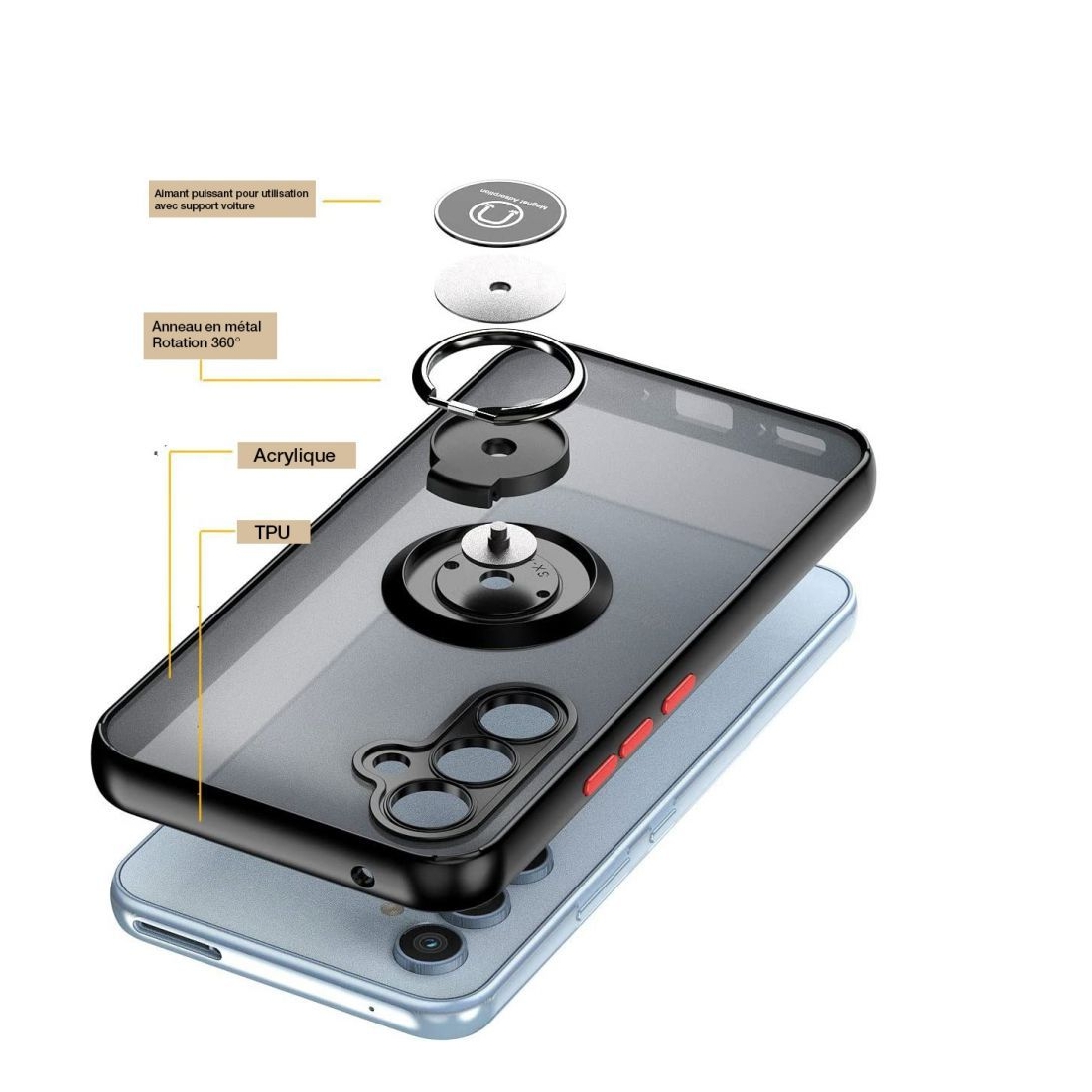 Coque Moxie R-Hold Galaxy A35 avec ring holder + contour Noir