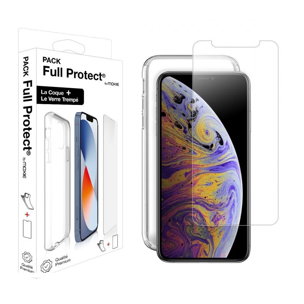 Pack FullProtect Moxie 1 housse TPU transparente + 1 Glass 2.5D pour iPhone XS 5.8" et iPhone X