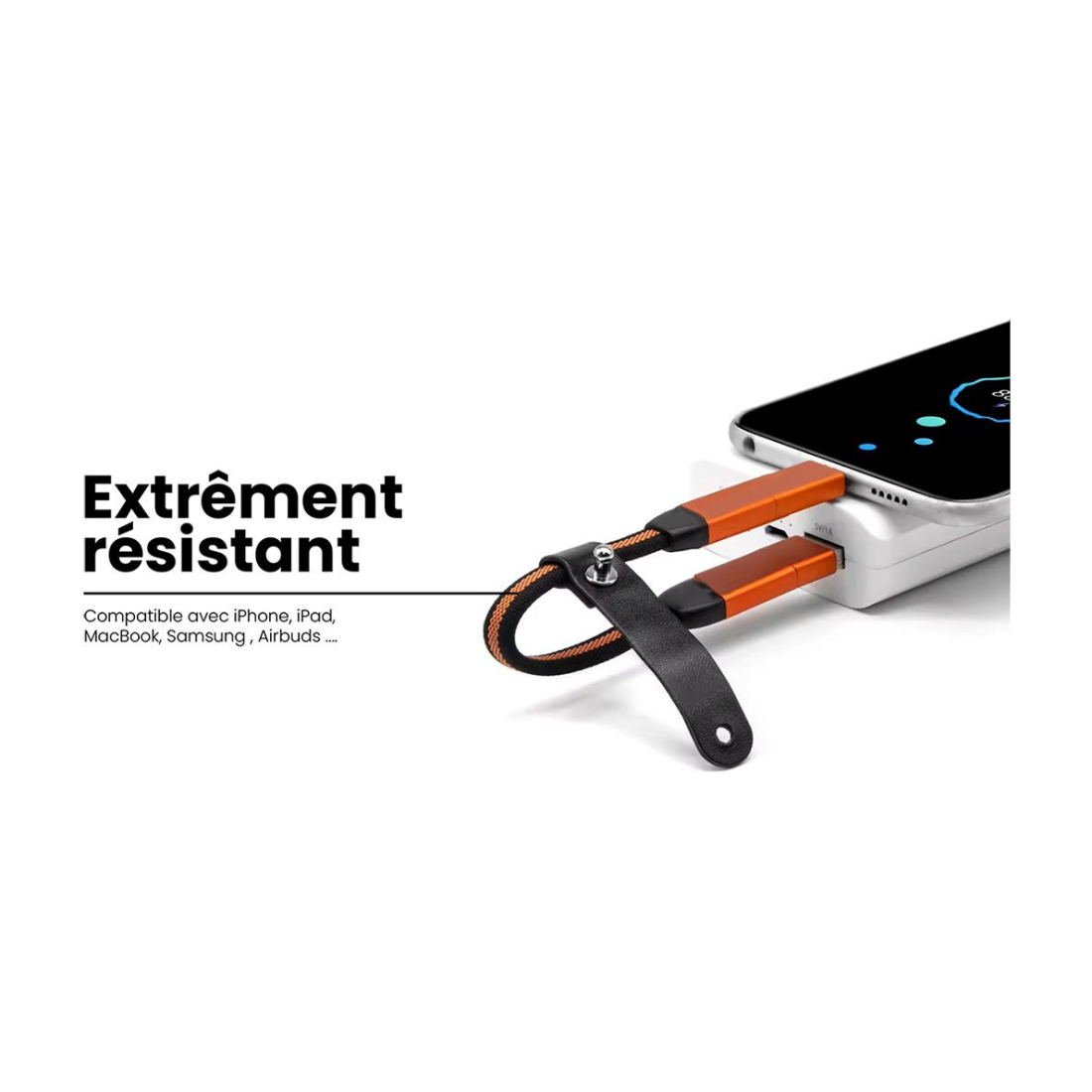 Porte-clés câble de charge 5 en 1 aluminium et nylon - Argent