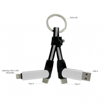 Porte clef cable de charge 5 en 1 en aluminium et Nylon - argent