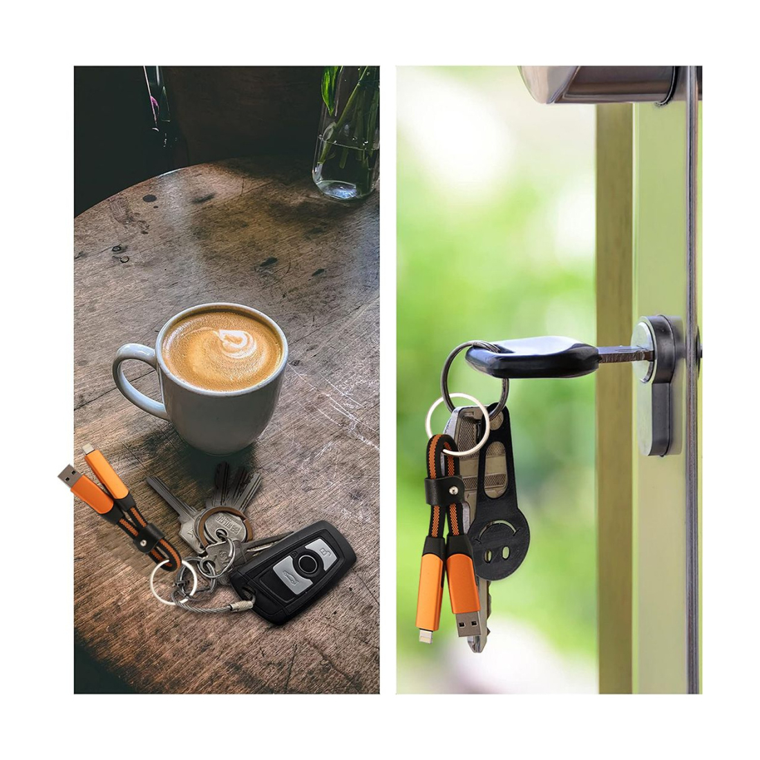 Porte-clés câble de charge 5 en 1 aluminium et nylon - Argent
