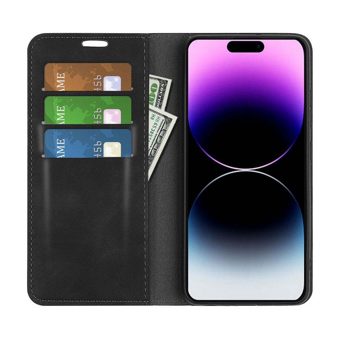 Etui portefeuille fermeture magnetique Apple iPhone 15 - noir