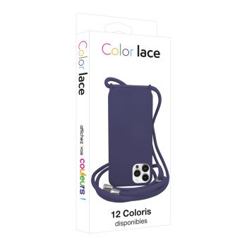 Coque premium + lacet Color lace pour iphone 14 pro - Bleu foncé