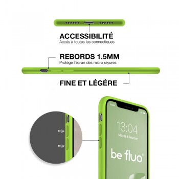 Coque Silicone Moxie BeFluo Fine et Légère pour iPhone 16, Intérieur Microfibre - Vert pomme