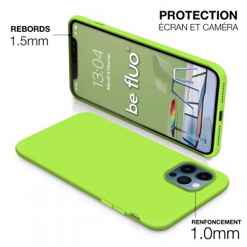 Coque Silicone Moxie BeFluo Fine et Légère pour iPhone 16, Intérieur Microfibre - Vert pomme