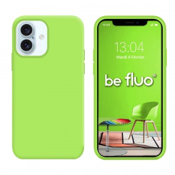 Coque Silicone Moxie BeFluo Fine et Légère pour iPhone 16, Intérieur Microfibre - Vert pomme