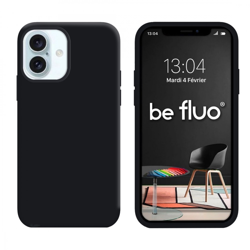 Coque Silicone Moxie BeFluo Fine et Légère pour iPhone 16, Intérieur Microfibre - Noir