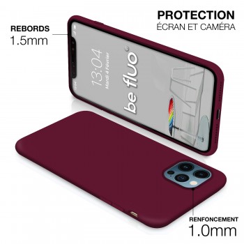 Coque Silicone Moxie BeFluo Fine et Légère pour iPhone 16, Intérieur Microfibre - Lie de vin