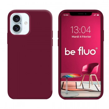 Coque Silicone Moxie BeFluo Fine et Légère pour iPhone 16, Intérieur Microfibre - Lie de vin