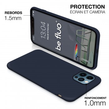 Coque Silicone Moxie BeFluo Fine et Légère pour iPhone 16, Intérieur Microfibre - Bleu foncé