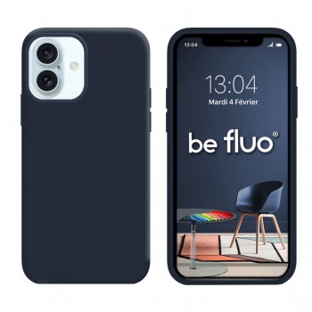 Coque Silicone Moxie BeFluo Fine et Légère pour iPhone 16, Intérieur Microfibre - Bleu foncé