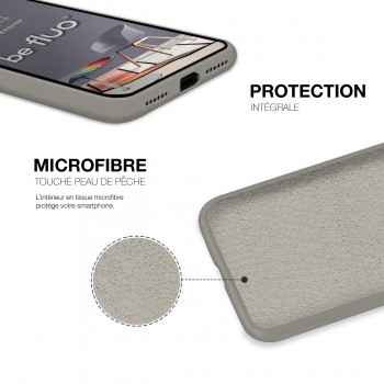 Coque Silicone Moxie BeFluo Fine et Légère pour iPhone 16, Intérieur Microfibre - Gris nardo