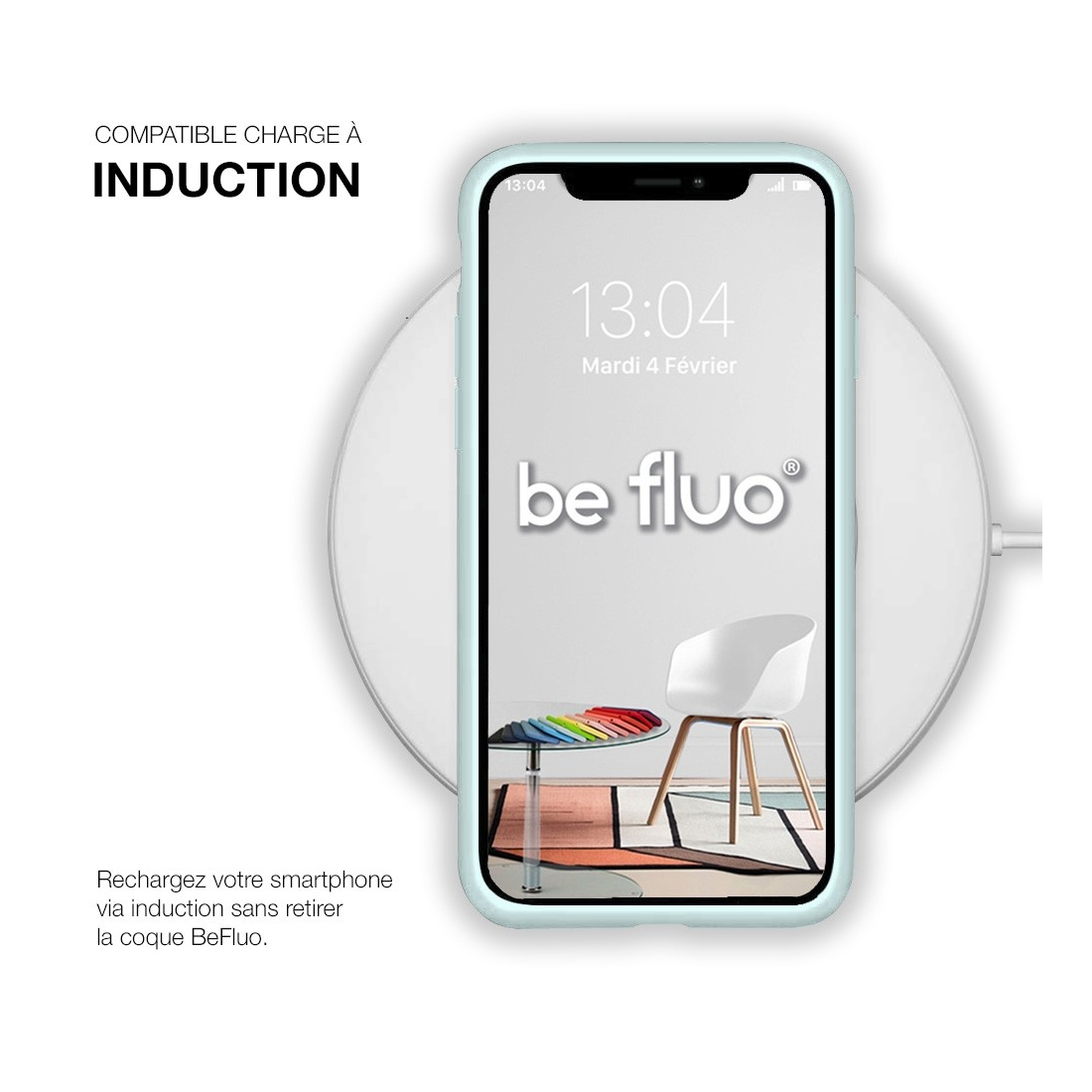 Coque Silicone Moxie BeFluo Fine et Légère pour iPhone 16, Intérieur Microfibre - Bleu glacier