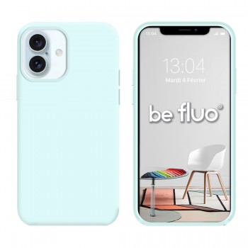 Coque Silicone Moxie BeFluo Fine et Légère pour iPhone 16, Intérieur Microfibre - Bleu glacier