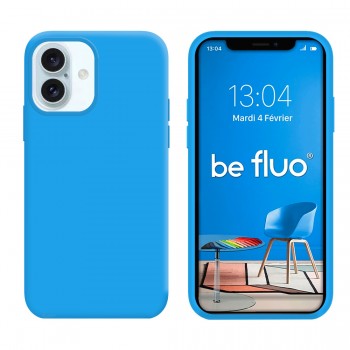 Coque Silicone Moxie BeFluo Fine et Légère pour iPhone 16, Intérieur Microfibre - Bleu clair