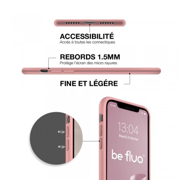 Coque Silicone Moxie BeFluo Fine et Légère pour iPhone 16, Intérieur Microfibre - Rose clair