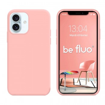 Coque Silicone Moxie BeFluo Fine et Légère pour iPhone 16, Intérieur Microfibre - Rose clair