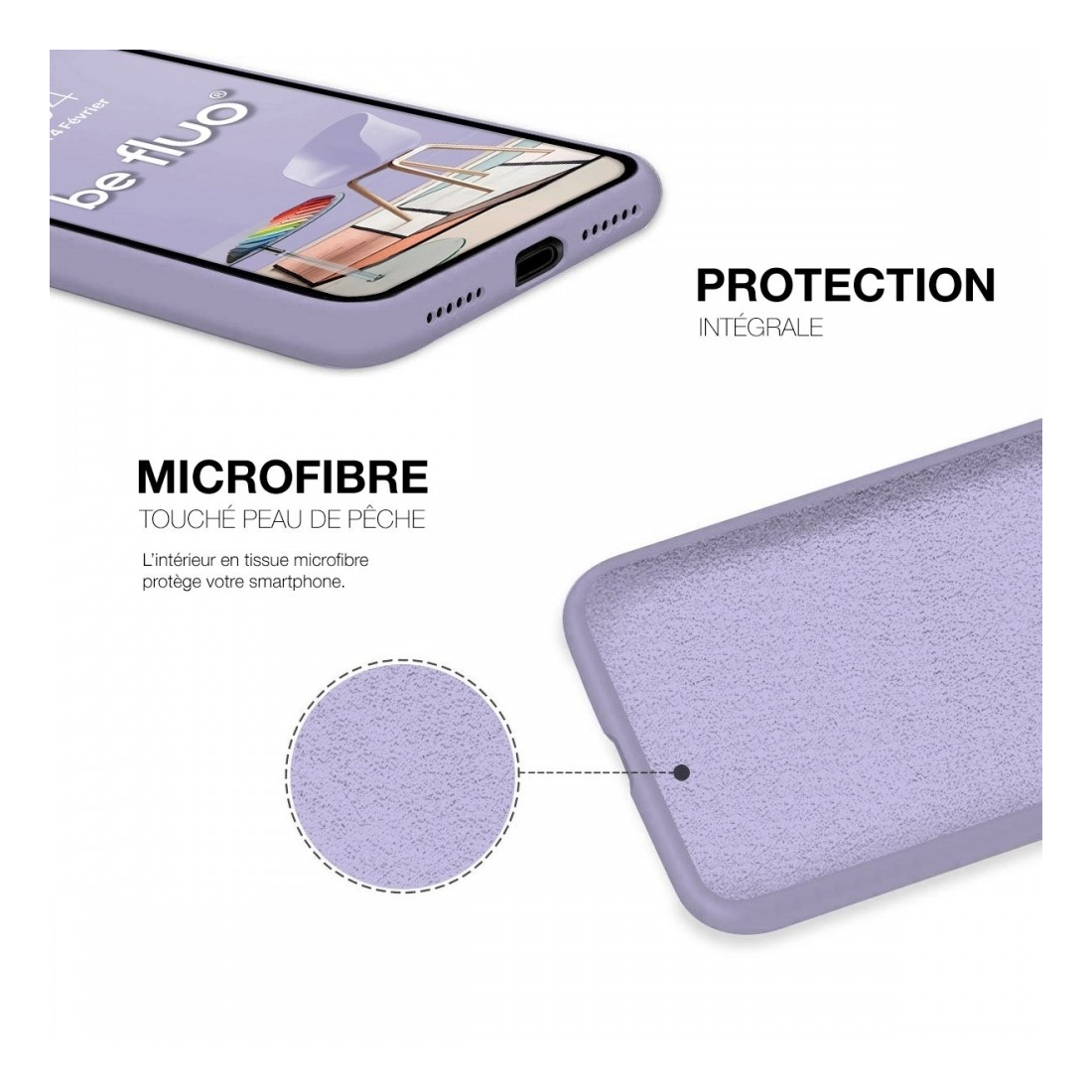 Coque Silicone Moxie BeFluo Fine et Légère pour iPhone 16, Intérieur Microfibre - Lilas