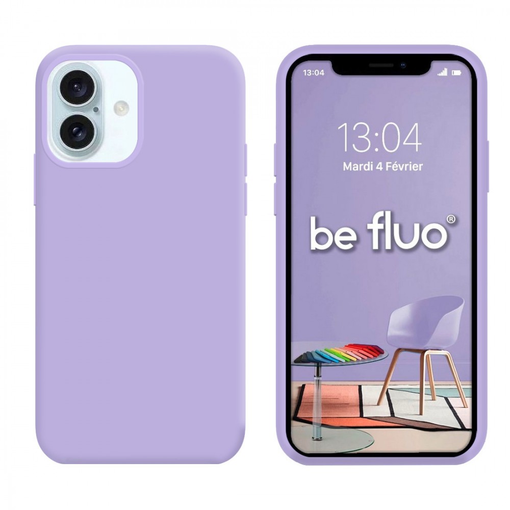 Coque Silicone Moxie BeFluo Fine et Légère pour iPhone 16, Intérieur Microfibre - Lilas