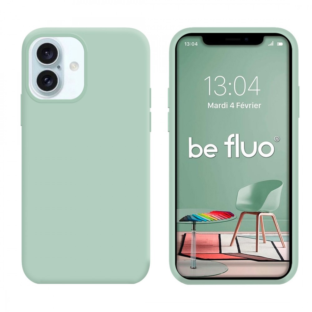 Coque Silicone Moxie BeFluo Fine et Légère pour iPhone 16, Intérieur Microfibre - Menthe